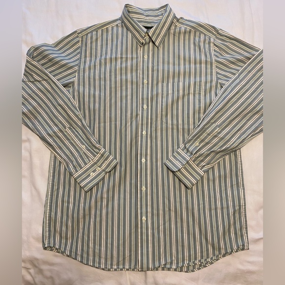 Eddie Bauer Classic Fit green stripe long sleeve button up shirt size Tall L - Picture 1 of 7